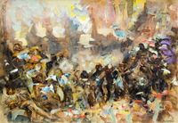 Battle. Acrylic on paper. 42 x 30 cms